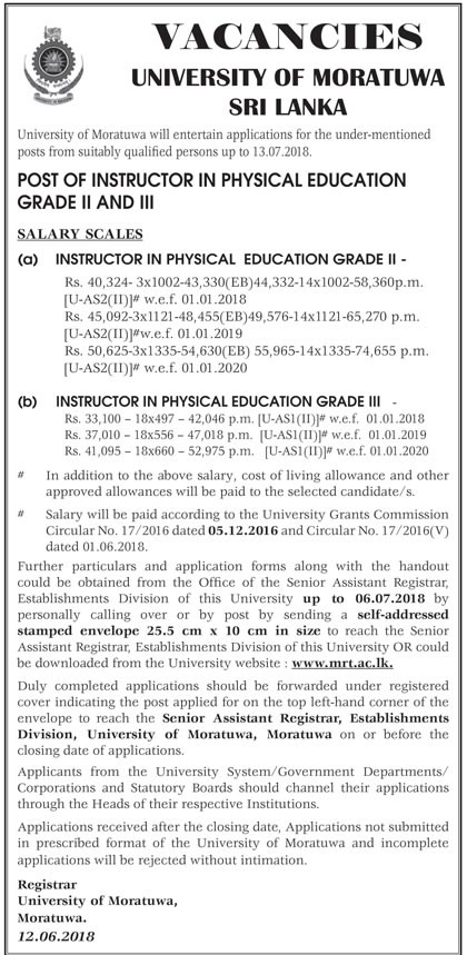 Instructor in Physical Education - University of Moratuwa